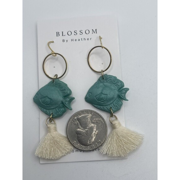 Handmade Polymer Clay Fish Fringe Tassel Dangle Earrings New - Picture 4 of 7
